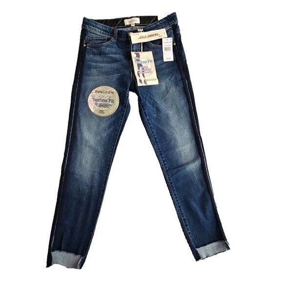 Rewind Jeans Women's Size 7/28W (28x27) Black Racing Stripe Dark Blue RP2243ZGEH - Picture 1 of 16